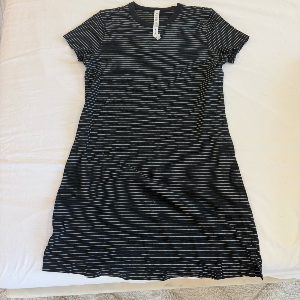 lululemon athletica Navy and White Striped Midi Dress